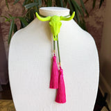 Rahya Jewelry Design | Longhorn Bolo - Lime Green with Olive & Fuchsia