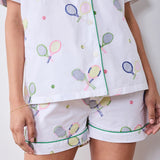 Printfresh | Embroidered Tennis Club Short PJ Set - Cloud