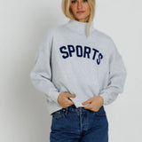Sunny Somewhere | Navy Sports Mockneck - Heather Ash