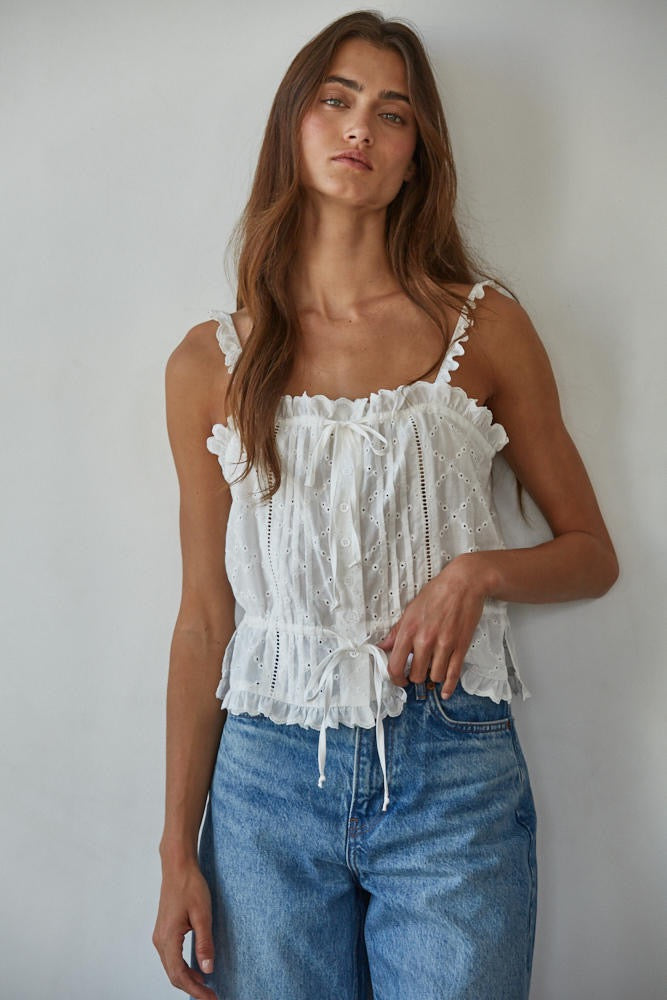 Salvador Eyelet Sleeveless Top - White