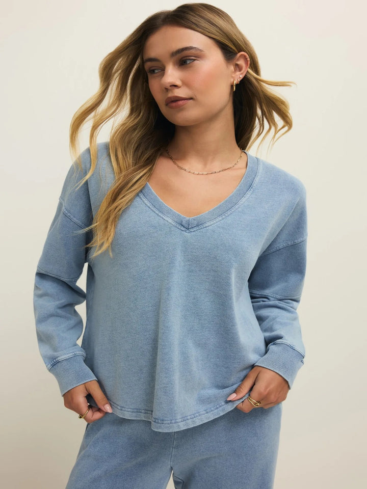 Z Supply | Delphine Knit Denim Sweatshirt - Ocean Air Indigo