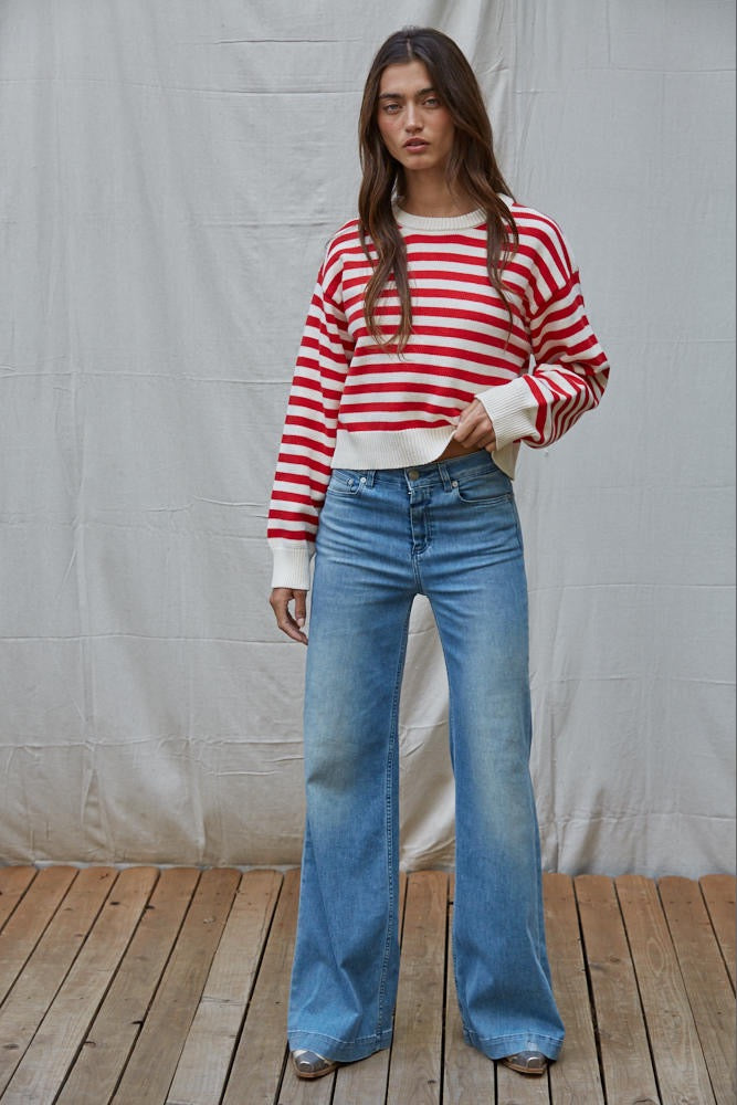 Get In Line Pullover - Cream Red