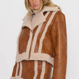 MUMU | Laurel Canyon Jacket Faux Leather w/Sherpa - Cognac
