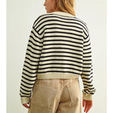 MIOU MUSE | Striped Pattern Button Front Knitted Cardigan - Black/White
