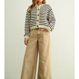 MIOU MUSE | Striped Pattern Button Front Knitted Cardigan - Black/White