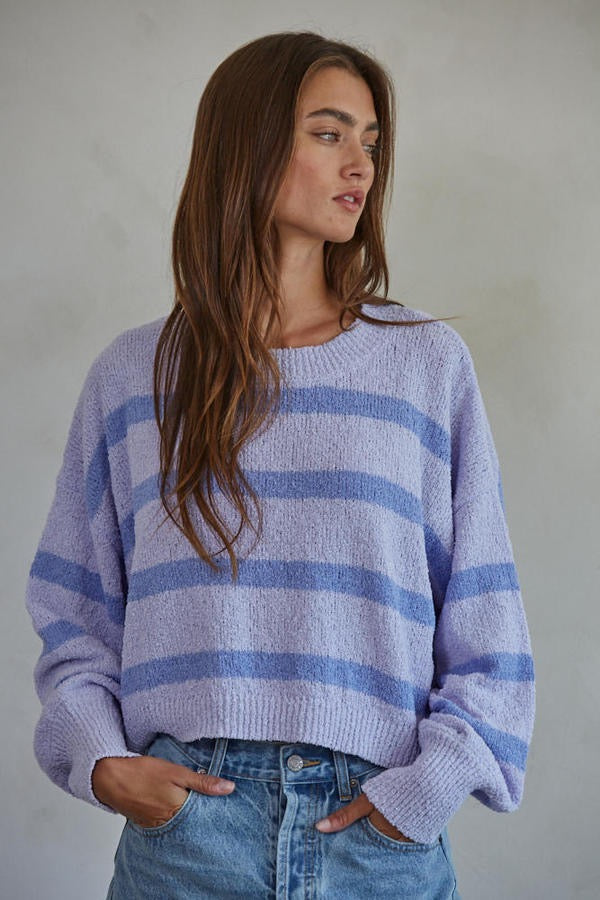 Rowan Striped Sweater Top - Lilac Periwinkle
