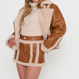 MUMU | Laurel Canyon Jacket Faux Leather w/Sherpa - Cognac