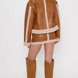 MUMU | Laurel Canyon Jacket Faux Leather w/Sherpa - Cognac