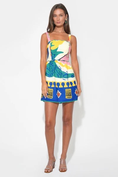 Adelyn Rae | Reese Printed Mini Dress - Yellow/Blue