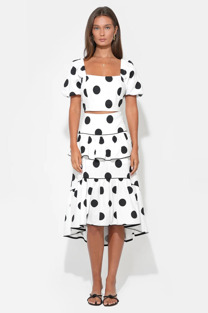 Adelyn Rae | Mona Bubble Sleeve Top with Elastic Back - White/Black