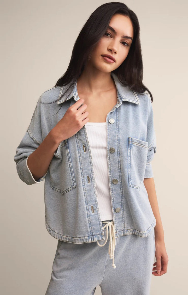 Z Supply | All Day Cropped Knit Denim Jacket - Washed Indigo