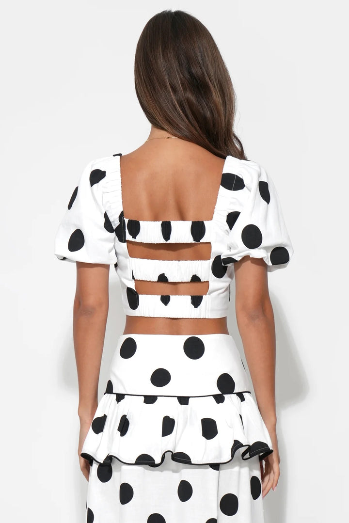 Adelyn Rae | Mona Bubble Sleeve Top with Elastic Back - White/Black