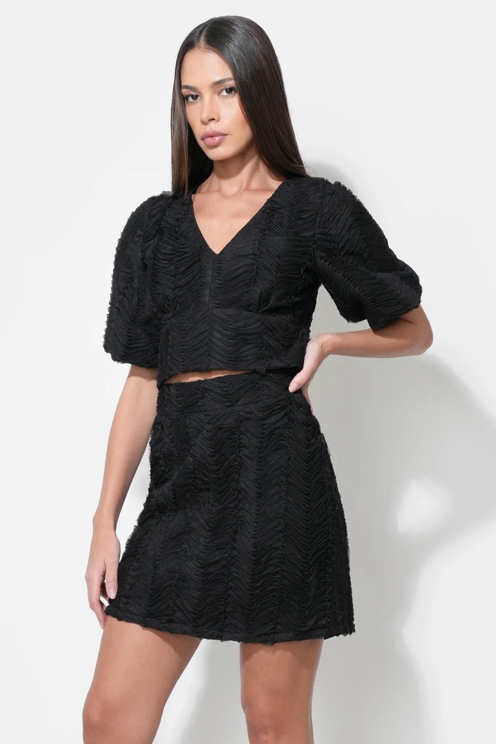 Adelyn Rae | Mabel Textured Cut Out Top- Black