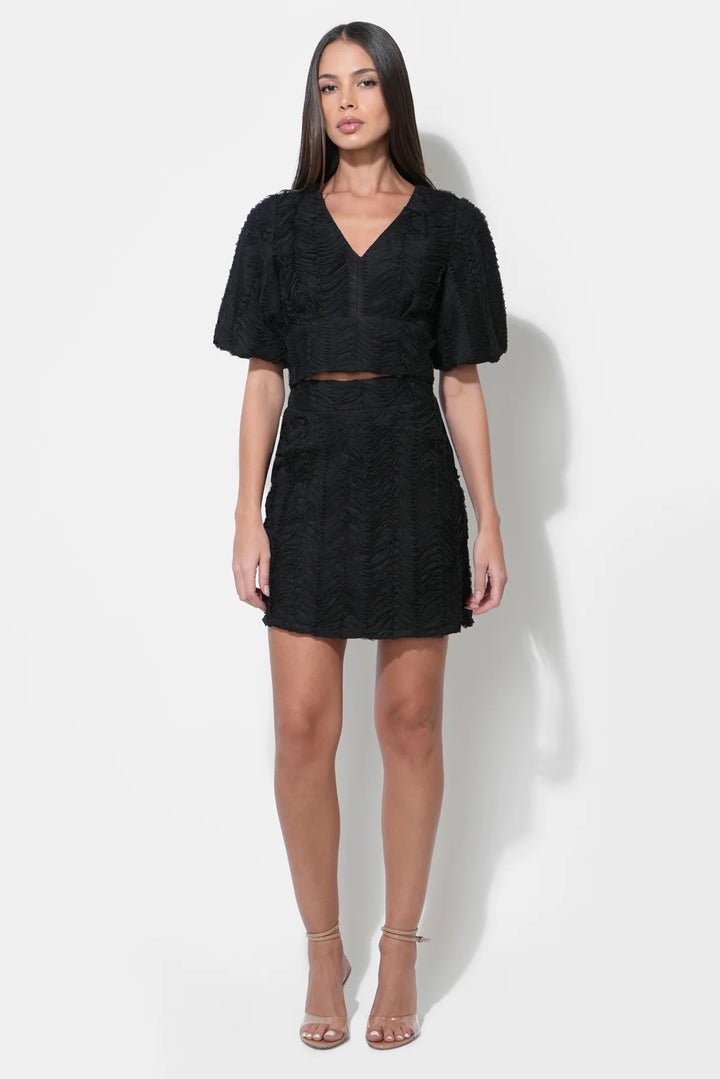 Adelyn Rae | Mabel Textured Cut Out Top- Black