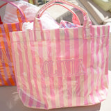KENZKUSTOMZ | Cabana Clear Coat Tote - Pink & Butter Yellow Stripe