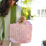 KENZKUSTOMZ | Cabana Clear Coat Tote - Pink & Butter Yellow Stripe