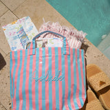 KENZKUSTOMZ | Cabana Clear Coat Tote - Pink & Blue Stripe