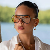 Freyrs | Shay Mirrored Aviator Sunglasses - Black/Soft Amber