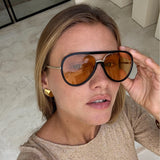 Freyrs | Shay Mirrored Aviator Sunglasses - Black/Soft Amber