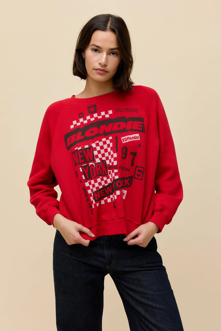 Daydreamer | Blondie Self-Titled Shrunken Raglan Sweatshirt - Ruby Red