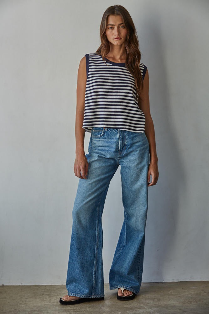 By Together | Marley Striped Sleeveless Top - Navy