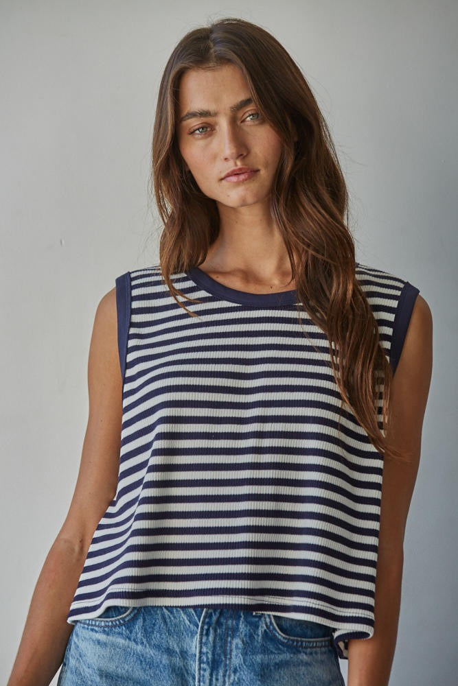 By Together | Marley Striped Sleeveless Top - Navy