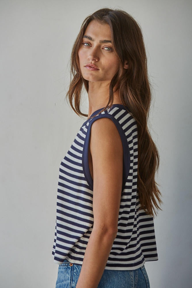 By Together | Marley Striped Sleeveless Top - Navy