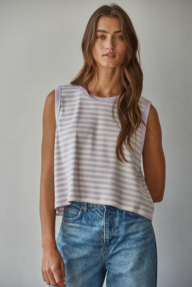 By Together | Marley Striped Sleeveless Top - Lavender
