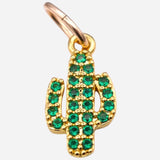 Farrah B Jewelry | Green Pave Cactus Charm - Gold