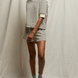 Perfect White Tee | Effie Stripe Bubble Sleeve Sweatshirt - Navy Stripe
