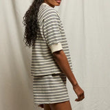 Perfect White Tee | Effie Stripe Bubble Sleeve Sweatshirt - Navy Stripe
