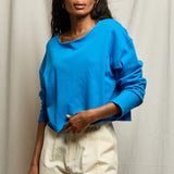 Perfect White Tee | Briana French Terry Top - Cobalt