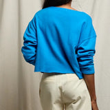 Perfect White Tee | Briana French Terry Top - Cobalt