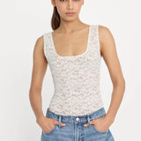 Good American | Stretch Lace Scoop Tank Bodysuit - Chalk