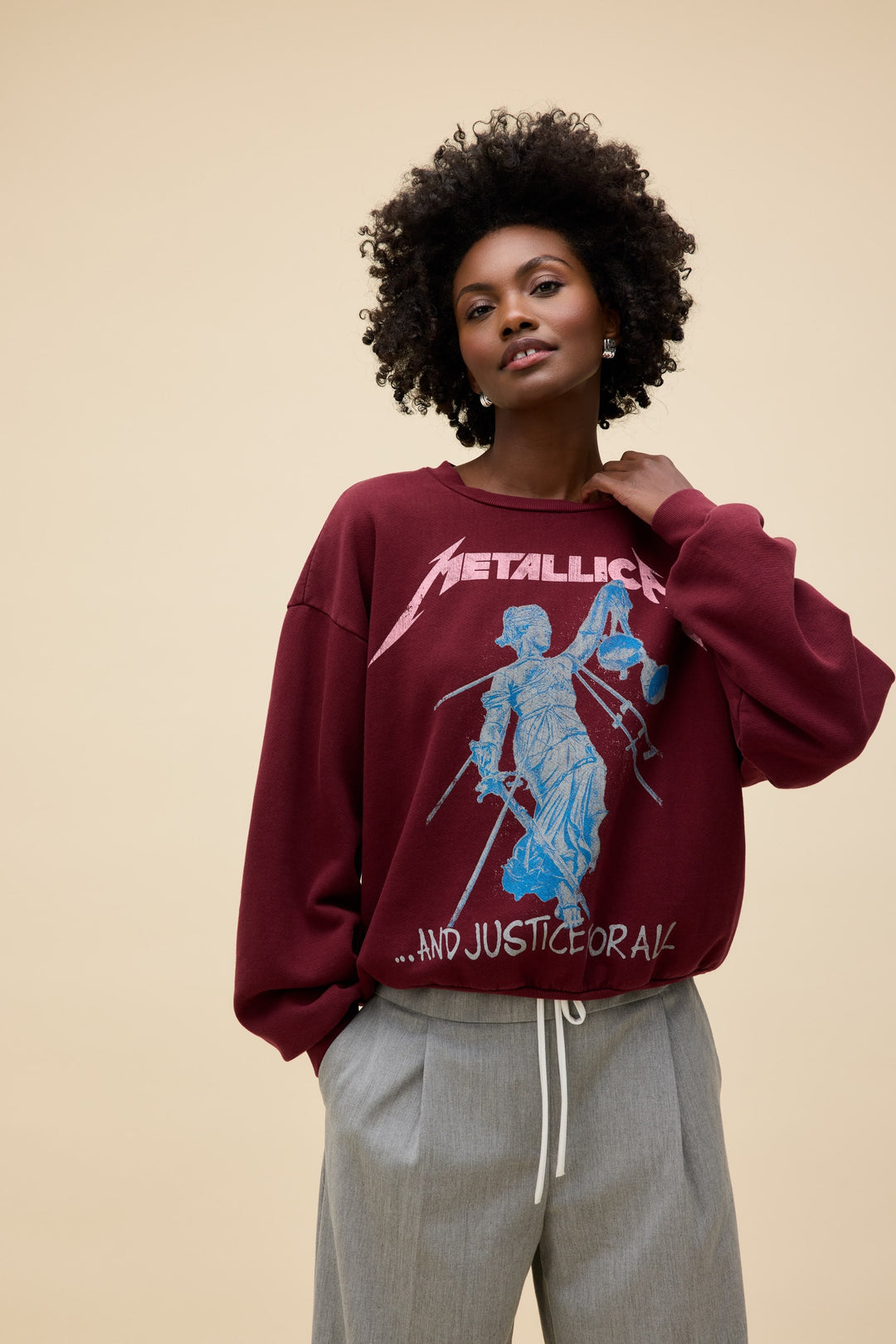 Daydreamer | Metallica Justice For All Oversized Crew Sweatshirt - Dark Cherry