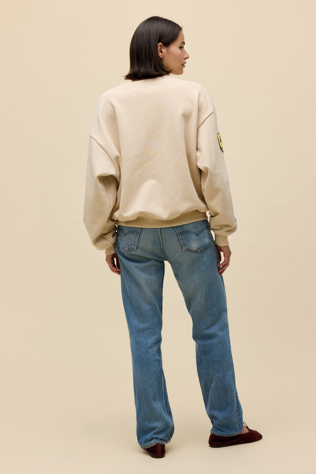 Daydreamer | Western Patches Oversized Crew Sweatshirt - Sand