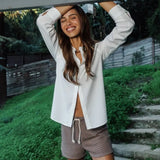 Perfect White Tee | Bennie French Terry Short - Mocha/Charcoal Stripe
