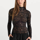 Good American | The Lace Turtleneck Bodysuit - Black
