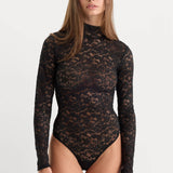 Good American | The Lace Turtleneck Bodysuit - Black