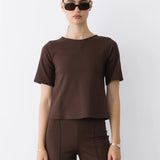 Ripley Rader | Ponte Knit Extended Short Sleeve Top - Chocolate