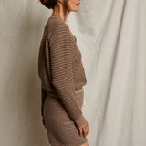 Perfect White Tee | Bennie French Terry Short - Mocha/Charcoal Stripe
