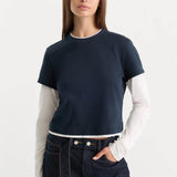Good American | The Combo Layered Tee - Navy with Chalk