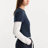 Good American | The Combo Layered Tee - Navy with Chalk