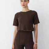 Ripley Rader | Ponte Knit Short Sleeve Top - Chocolate
