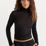 Good American | The Sheer Rib Turtleneck - Black