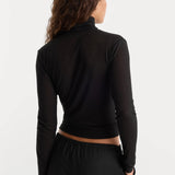 Good American | The Sheer Rib Turtleneck - Black
