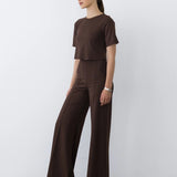Ripley Rader | Ponte Knit Short Sleeve Top - Chocolate