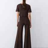 Ripley Rader | Ponte Knit Short Sleeve Top - Chocolate