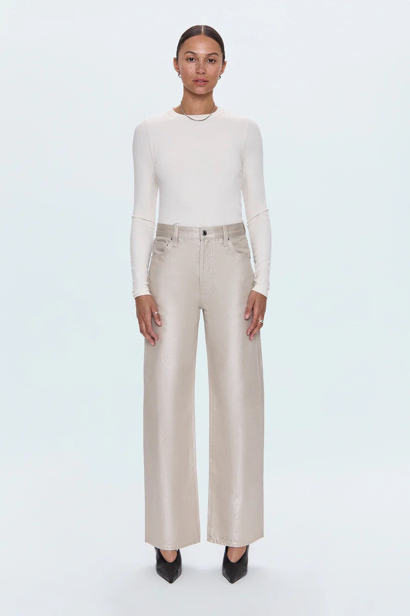 Pistola | Tate Hight Rise Bowed Wide Leg Jean - Champagne Luster