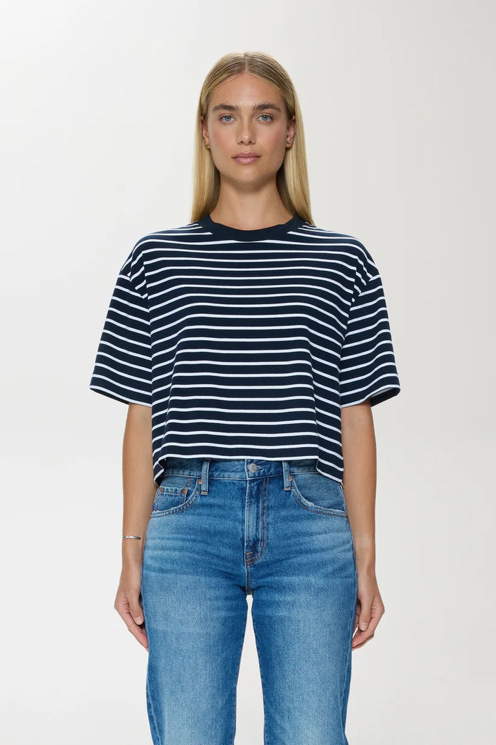 Pistola | Mae Cropped Tee - Navy White Stripe